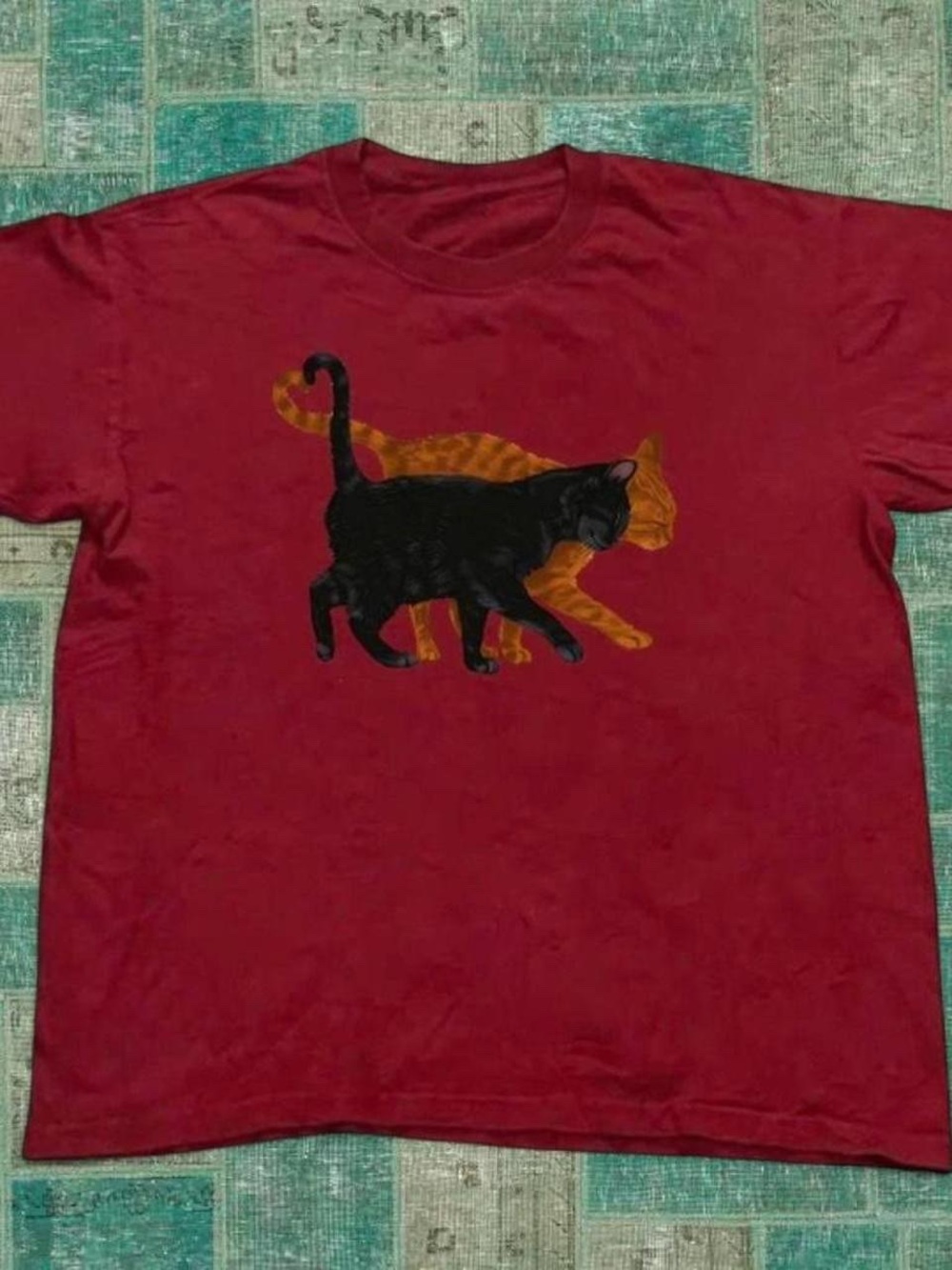 Gildan Red Short Sleeve Tee with Black and Orange Cat Graphic